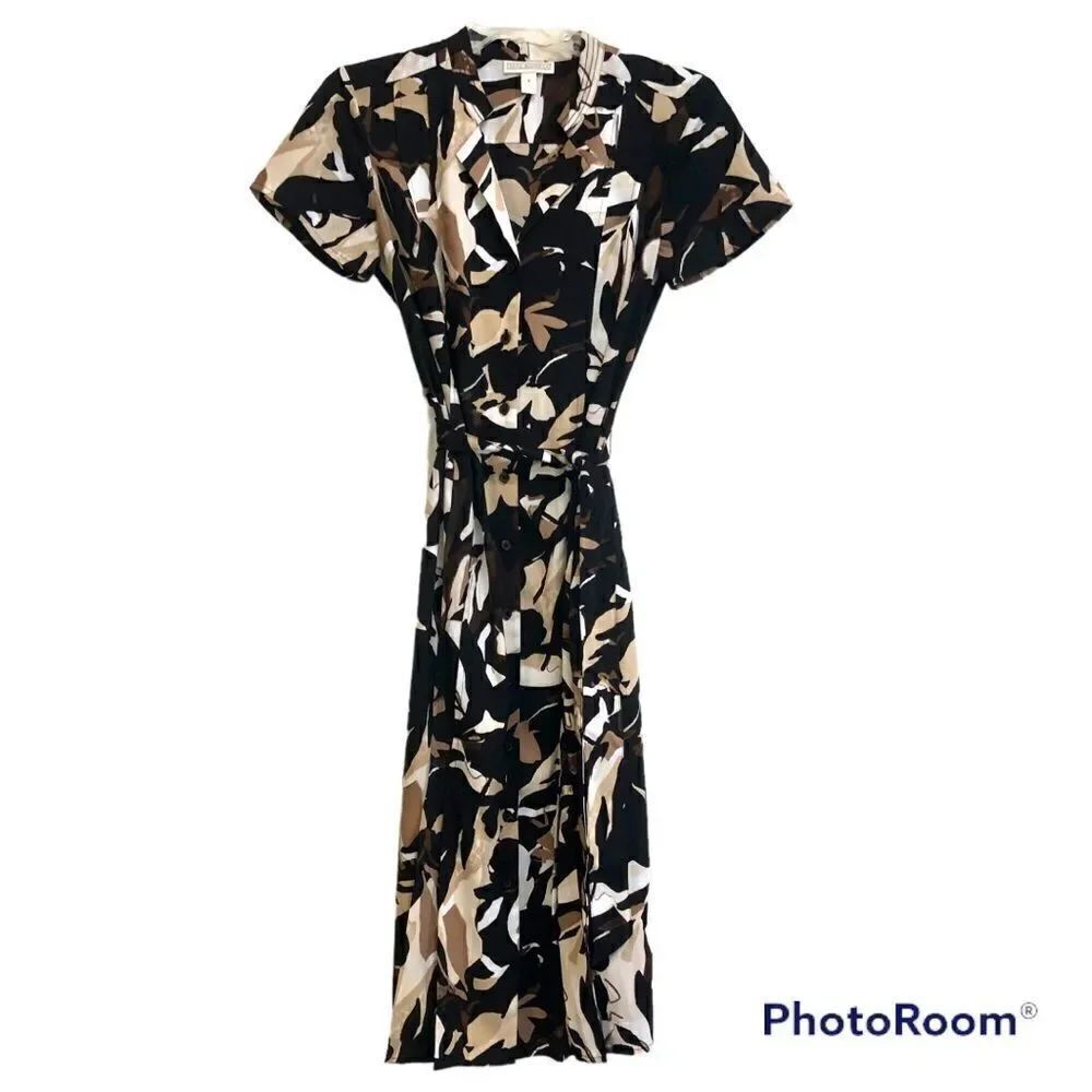 Dana Buchman V-neck, Button Down, Dress with Belt Size Small